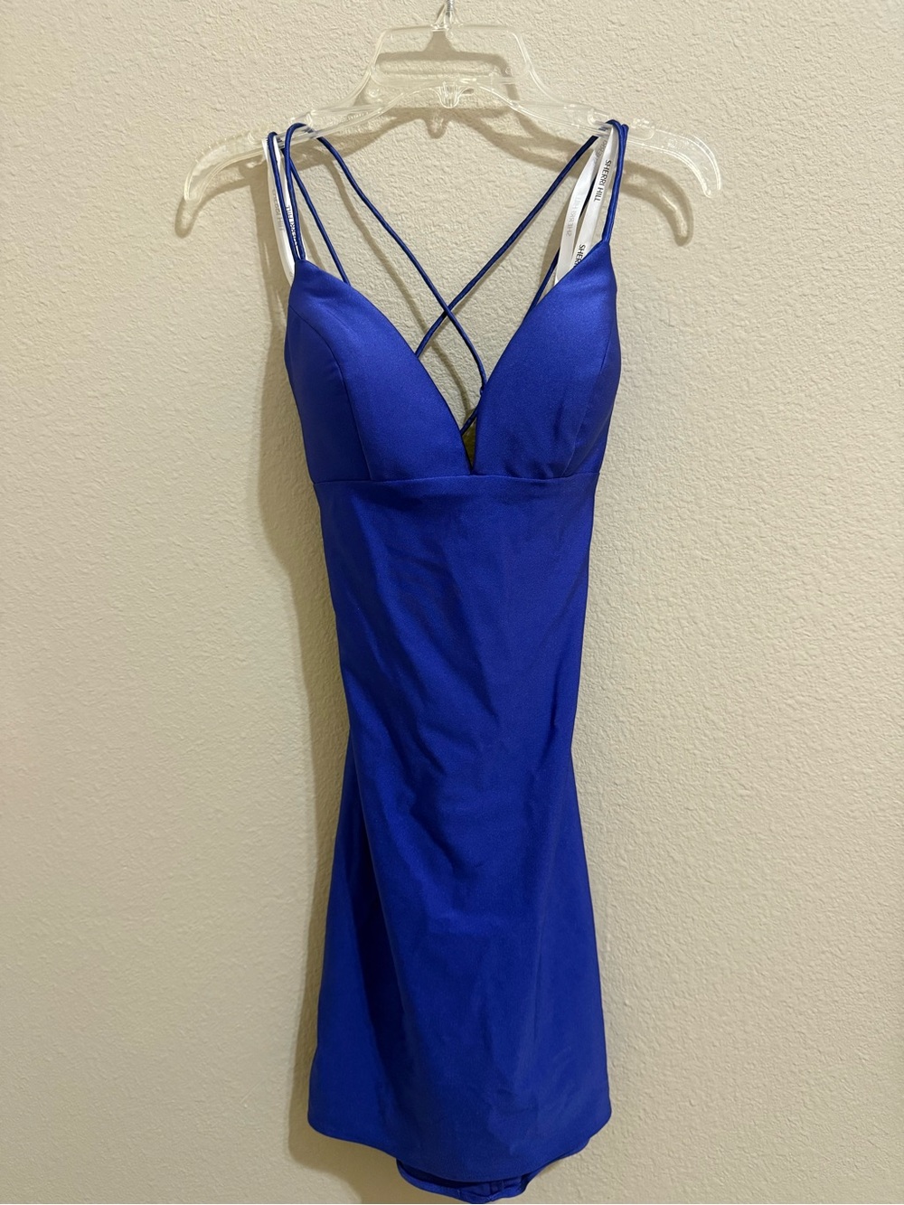 Sherri Hill Royal Blue Strappy V-Neck Mini Dress